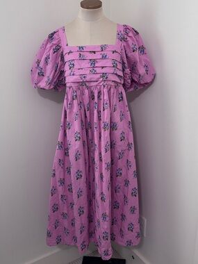 Nobody's Child US 10 Nova Midi Dress ~ Pink Floral Puff Sleeve Pockets